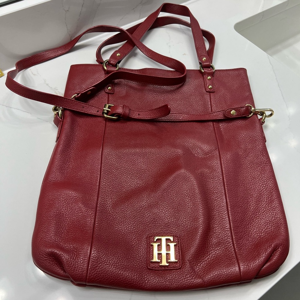 Tommy Hilfiger Red 100% Leather Tote/Crossbody bag
